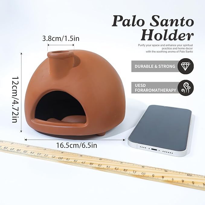 Large Handmade Terracotta Palo Santo Holder - Chiminea Incense Dish with Chimney, Cone Burner for Sage, Ideal for Meditation, Zen, Yoga, Spa | Aromatherapy, Mindfulness, Altar Decor Gift MOUGIGI