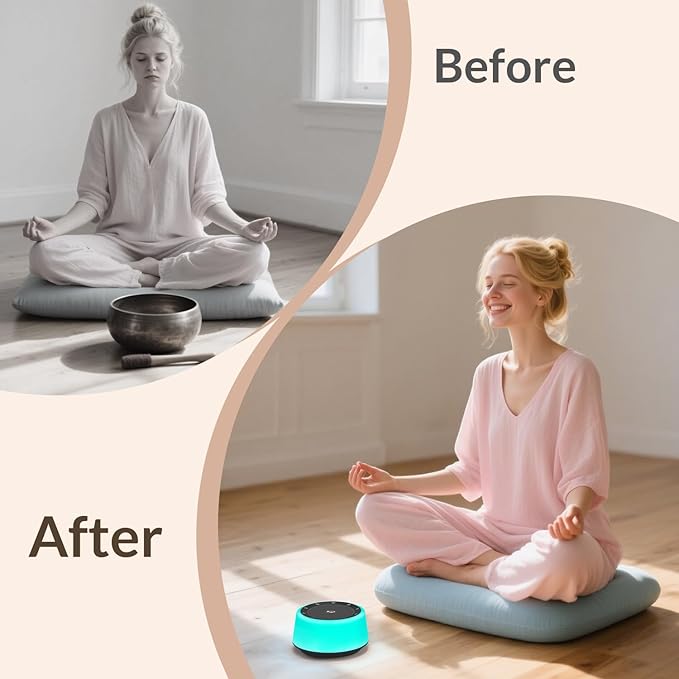 Kipcush Tibetan Singing Bowls Sound Machine - 11 Different Sized Sound Bowls with Night Light for Yoga, Meditation, Mindfulness, Healing, Chakra Healing and Stress Relief, Timer, Plug in (Black) - Bloomnest