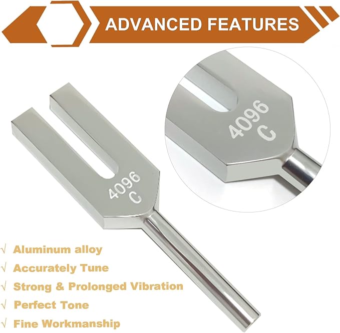 4096 Hz Tuning Fork, Crystal Tuning Fork for Healing, Medical-Grade with Wood Hammer and Soft Storage Bag - Bloomnest