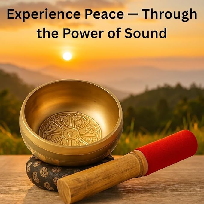 Tibetan Singing Bowl Set - Meditation Sound Bowl | Spiritual Gift for Women and Men Handmade Yoga Accessories (4" Engraved) GUAAFA