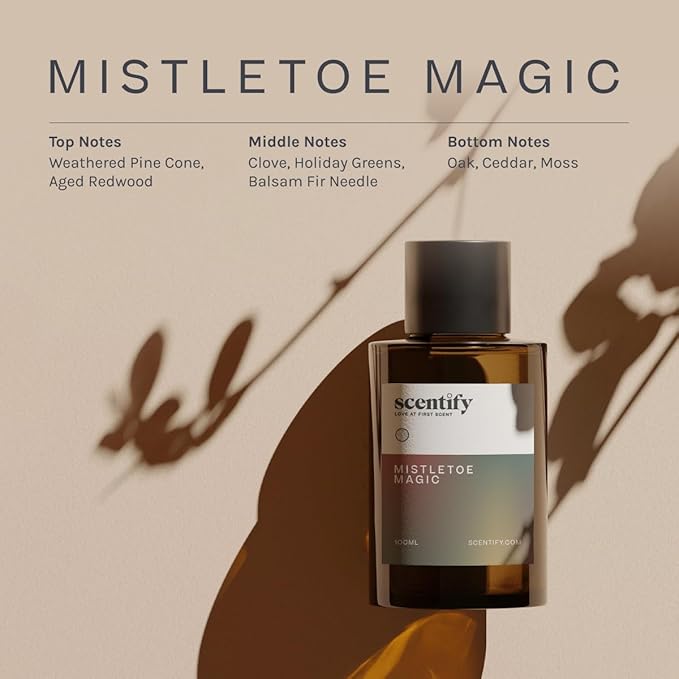 Scentify Holiday Mistletoe Magic Aroma Oil Christmas Refill Scent for Oil Diffusers - Pine, Oak, Moss, Clove, Cedar - Luxurious Relaxing Aromatherapy Fragrance 100ml, 3.38oz - Bloomnest