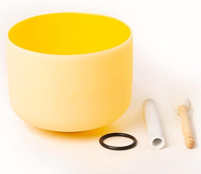 Leize Quartz Crystal Singing Bowl 432hz D Note Sacral Chakra Navel Chakra Orange 11" with Suede Striker - Bloomnest