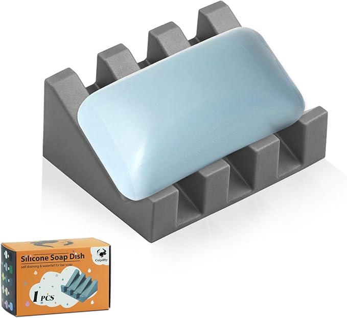 Self Draining Soap Dish Holder,Silicone Soap Dish,for Bathroom,Kitchen, Sponges，Can Extend Soap Life，Keep Soap Bars Dry and Easy Cleaning (Grey,1-Pack) - Bloomnest