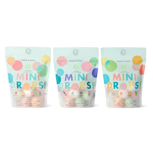 Dabble & Dollop Mini Bath Bombs, 100% Natural Droplets for Kids, Variety Pack - Resealable Pouches, Fizzy, Moisturizing & Fun, Vegan, Gluten-Free, Cruelty-Free (Set of 36) - Bloomnest