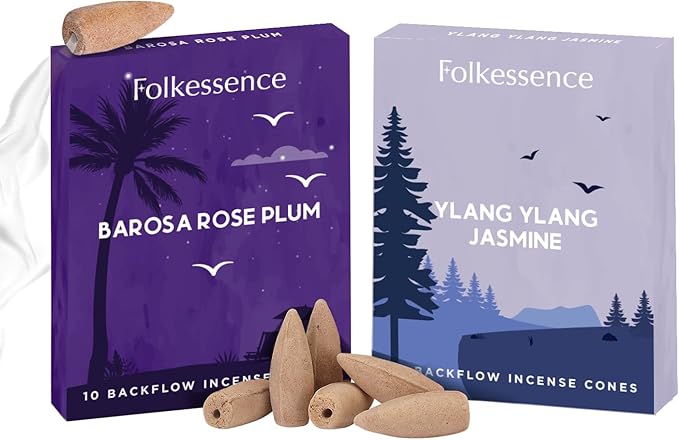 Folkulture Backflow Incense Cones (20 Cones) | Set of 2 Waterfall Insence Cones For Calm & Relax,Deep Sleep, Aromatherapy | No Charcoal, Organic, Non Toxic Ylang Ylang & Jasmine Scented Inscents-Cones FOLKULTURE