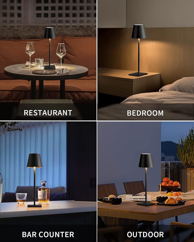 KDG Cordless Table Lamp, Portable LED Desk Lamp, 5000mAh Battery Operated, 3 Color Stepless Dimming Up, for Restaurant/Bedroom/Bars/Outdoor Party/Camping/Coffee Shop Atmosphere Night Light(Black) - Bloomnest