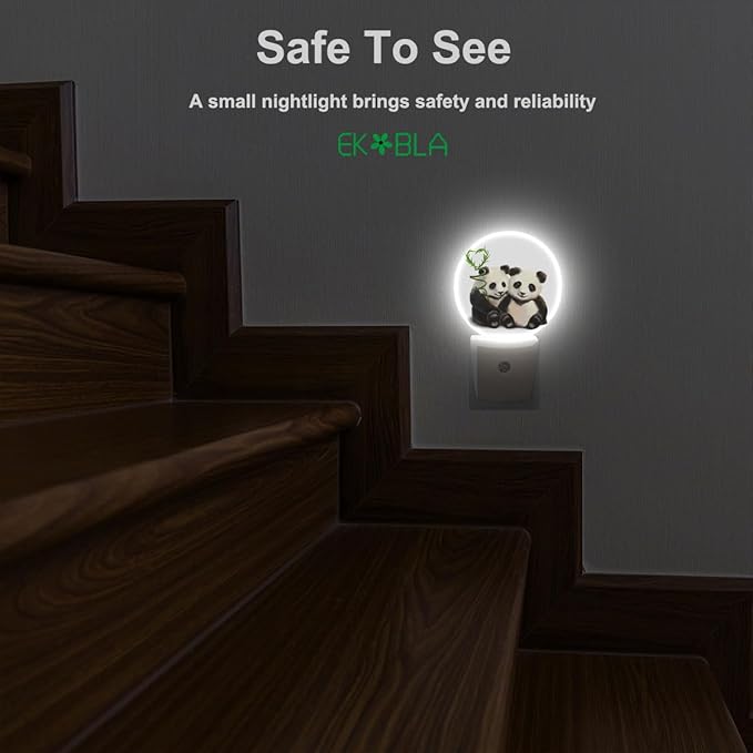 EKOBLA Cute Panda Night Lights Plug into Wall Panda Bear Bamboo Plug-in Nightlights Home Auto Sensor LED Dusk to Dawn Light for Bedroom Bathroom Kitchen Corridor - Bloomnest