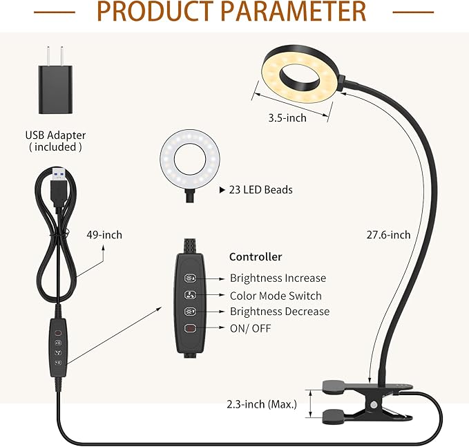 iZELL Desk Lamp, LED Reading Light with Clamp, 3 Color Modes & 10 Brightness Flexible Gooseneck Book Light for Kids Reading Book in Bed at Night Clip on Table, Computer, Zoom Meetings - 27.6‘’ Black - Bloomnest