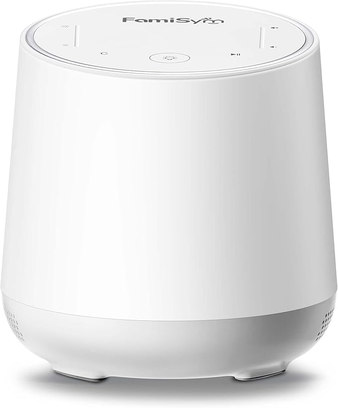 FamiSym White Noise Machine for Baby & Kids, Nursery Night Light & Alarm Clock, Dimmable Clock & Temperature Display, 34 Soothing Sounds, Toddler Sleep Trainer