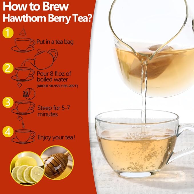 Premium 60 Hawthorn Berry Tea Bags, Made with 100% Natural Hawthorn Berries, Aid Digestion & Provide Antioxidants, No Additives & Caffeine Free. - Bloomnest
