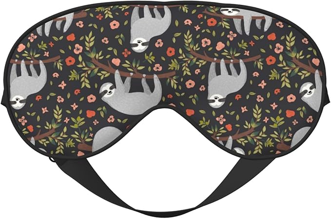 Cute Funny Sloth Floral Sleep Mask, Soft Comfort Eye Shade, Blackout Eye Cover for Deep Rest, Travel, Nap, Meditation - Bloomnest