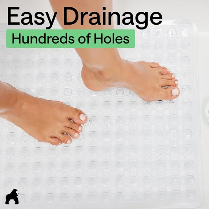 GORILLA GRIP Patented Square Shower Stall Mat, Small Bathtub Floor Mats for Stand Up Showers, Suction Cups and Drainage Holes, Machine Wash, Soft on Feet, Bathroom Accessories 21x21 Inch, 2 Pack Clear - Bloomnest