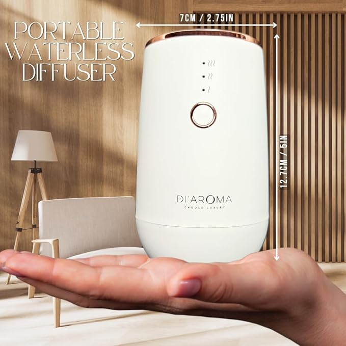 Waterless Essential Oil Diffuser – Portable Nebulizing Aroma Oil Diffuser for Car, Home & Office, USB Rechargeable, Silent Operation, No Water Needed, Di'Aroma (White) - Bloomnest