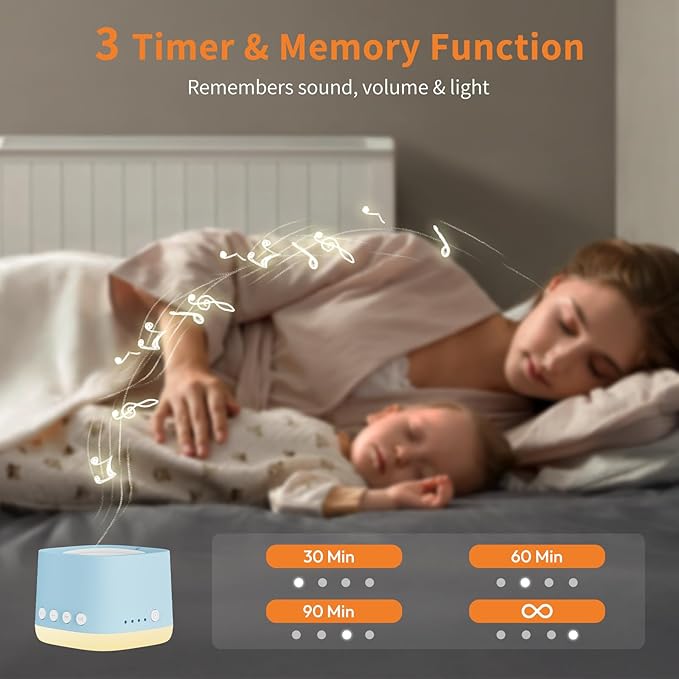 Portable White Noise Machine,Mini Sound Machine for Travel with Breathing Night Light,16 Soothing Sounds,Timer,Rechargeable Brown Noise Machines for Sleeping Adults Gift,Office Privacy,Home (Blue) - Bloomnest