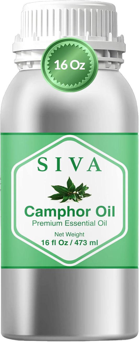 Siva Camphor Essential Oil - 16 Fl Oz – 100% Natural Camphor Oil - for Diffuser, Face, Skin Care, Aromatherapy, Hair Care, Scalp and Body Massage SIVAOrganics