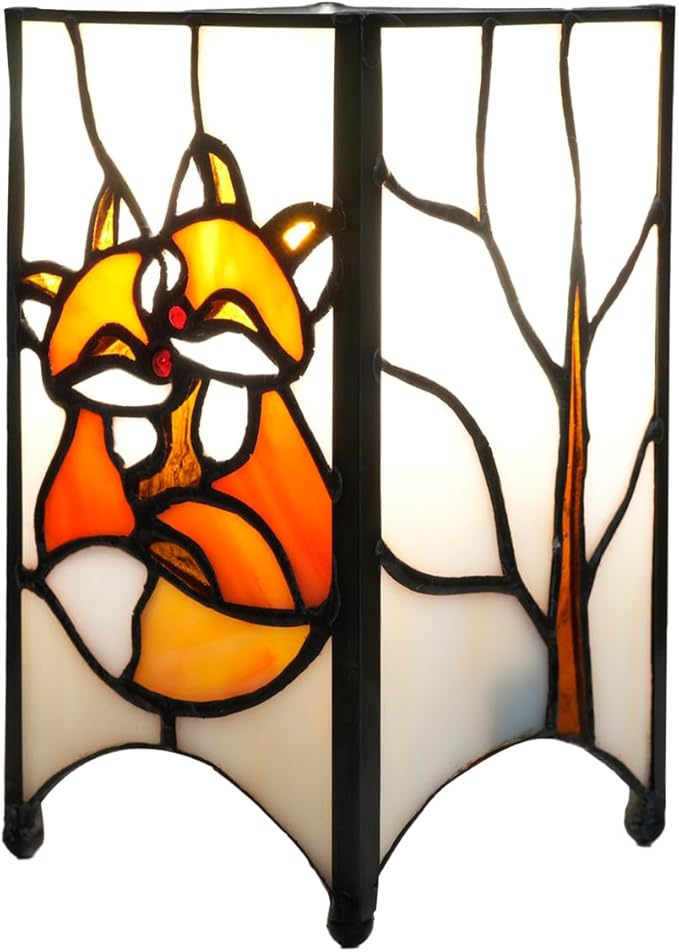 Tiffany Lamp Orange Stained Glass Table Lamp Small Foxes Animal Night Light Mini Retro Bedside Table Light for Home Decor Boys Girls Christmas Halloween Gifts - Bloomnest
