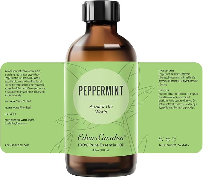 Edens Garden Peppermint Around The World Essential Oil- 100% Pure Premium Grade, Undiluted, Natural, Therapeutic, Aromatherapy, The Best for Diffuser, Candle, Laundry, Humidifiers 118 ml (4 fl oz) EdensGarden