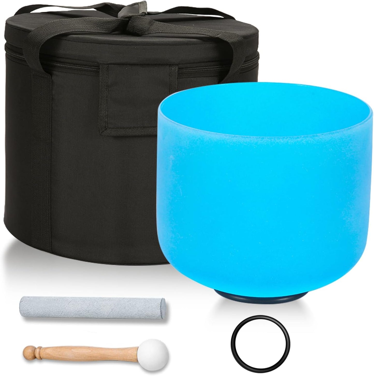 432HZ 8 Inchs G Note Blue Frosted Crystal Singing Bowl for Meditation Healing Yoga Chakra Quartz Crystal Sound Bowls with Heavy Duty Carry Case and Rubber Mallet,Suede Striker,O-rings