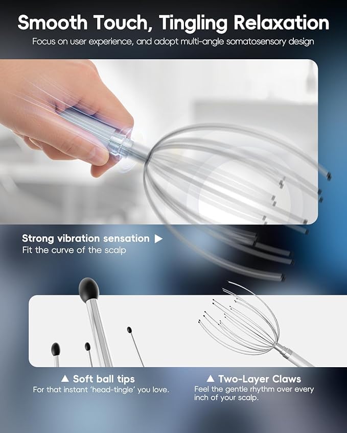 Winyoung Head Massager Scalp, Electric Scalp Massager with 20 Metal Fingers – Head Scratcher & Hair Massage Tool, Waterproof Head Massage for Stress Relief, Stocking Stuffers Gift for Women & Men Winyoung