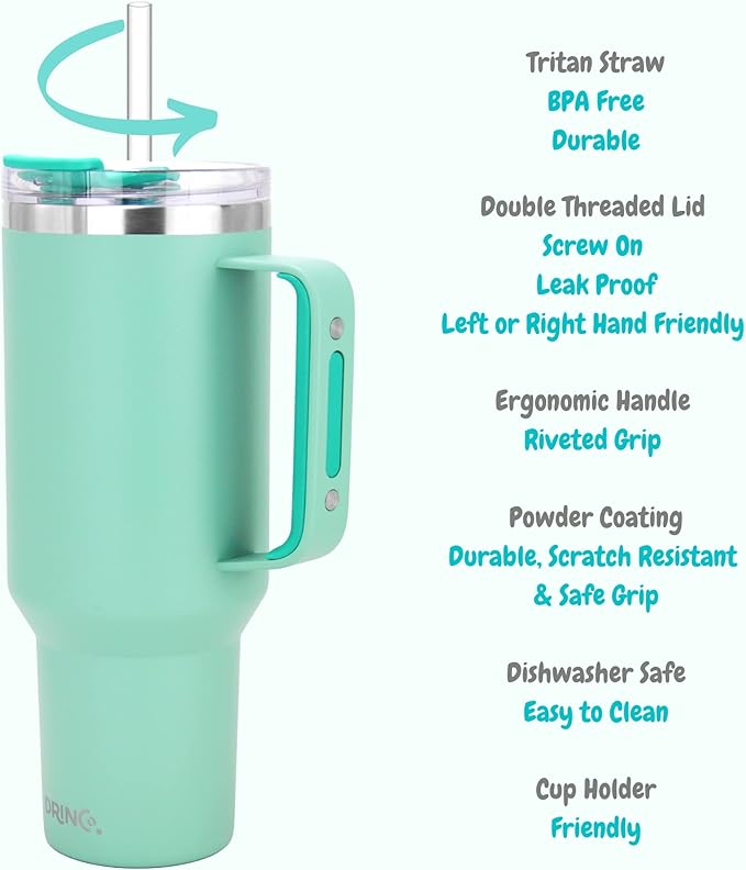 Drinco 40oz 30 oz Tumbler with Handle, Straw Lid, Insulated Stainless Steel Travel Mug Water Bottle Ice Coffee Cup For Cold and Hot, BigSur (40oz Sage) - Bloomnest
