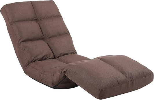 Floor Chair with Footrest Adjustable Backrest with 14 Positions Footrest 5-Position Adjustment Foldable Floor Gaming Chair for Easy Storage Linen Fabirc Chaise Lounge 086 (Brown)