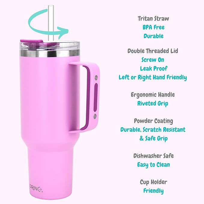 Drinco 40oz 30 oz Tumbler with Handle, Straw Lid, Insulated Stainless Steel Travel Mug Water Bottle Ice Coffee Cup For Cold and Hot, BigSur (30oz Lavender) - Bloomnest