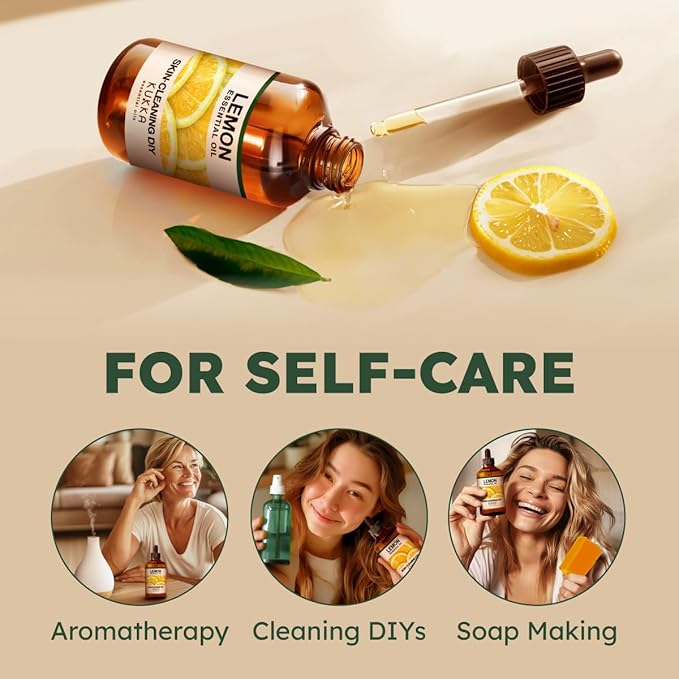 KUKKA Lemon Essential Oils - 4 Fl Oz - for Hair, Skin, Diffuser, Aromatherapy & DIY Soap Making Scent - Bloomnest