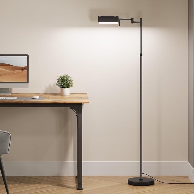 SUNMORY Dimmable LED Pharmacy Floor Lamp, 16W/1500LM Bright Reading Floor Lamp with Remote & Touch Control, 350°Swing Arm, Adjustable Task Craft Standing Lamp for Living Room Bedroom Office, Black - Bloomnest