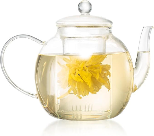 1530 ml/52 oz Large Glass Teapot with Removable Infuser, Clear Tea Kettle Stovetop Safe for Loose Leaf and Blooming Tea, Tea Lover's Choice - Bloomnest