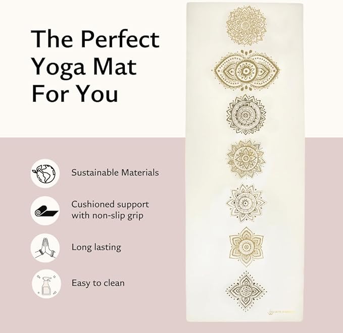 Shakti Warrior Shanti PU Yoga mat - Artist Designed, Premium eco friendly mats, Non Slip, Non Toxic, Great for Regular & Hot Yoga, Pilates and Work out (72 inch x 28 inch x 5mm Thick)k out (72 inch x 28 inch x 5mm Thick)