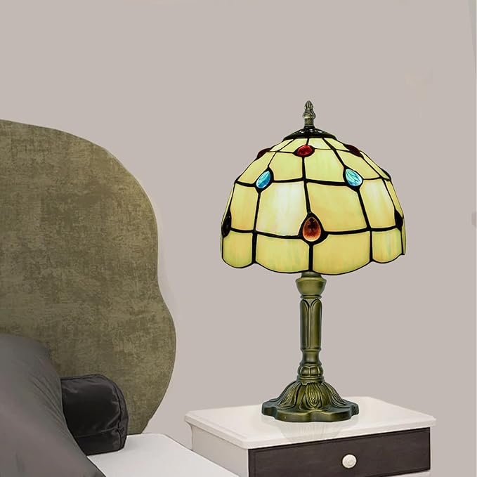 8 Inch Tiffany Lamp, Small Stained Glass Lamp for Bedside, Living Room, Yellow - Bloomnest