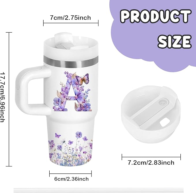 Letter A Tumbler Gifts, 14oz Letter A Themed Tumbler with Handle and Straw, Stainless Steel Double Wall Vacuum Insulated Cup Keep Hot Cold - 14oz Travel Mug with Lid Tumblers for Home Work Outdoor Use - Bloomnest