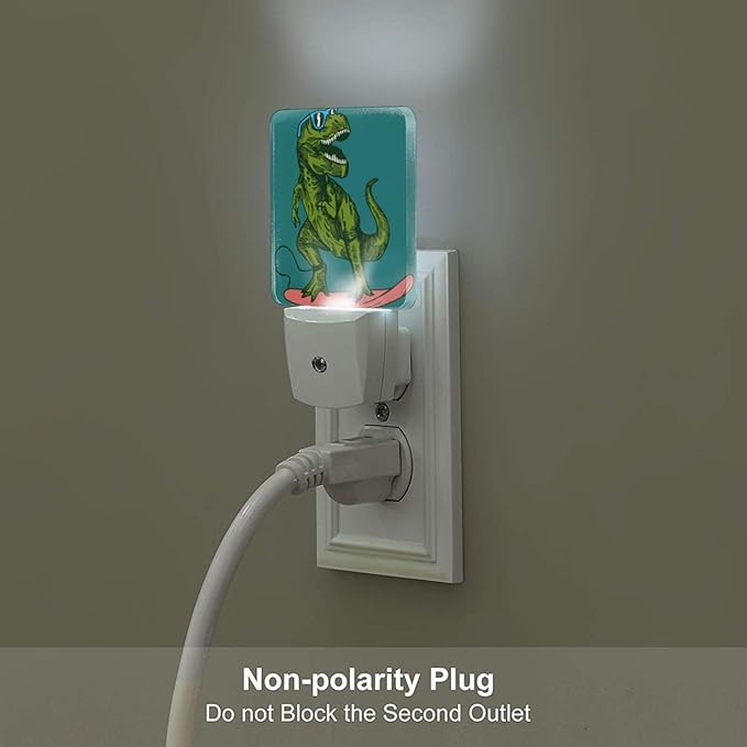 Green Dinosaur Surfing Night Light,Plug Into Wall with Dusk to Dawn Light Sensors, Warm Nightlights for Bedroom, Bathroom, Hallway, Kitchen, Gifts Ideal for Boys Girls Women Men - Bloomnest
