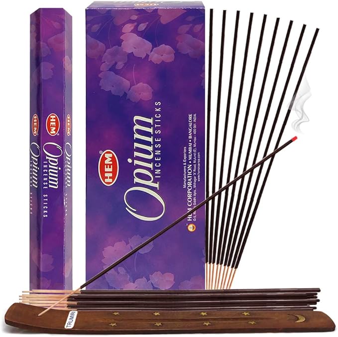 TRUMIRI Opium Hem Incense Sticks & Holder Bundle: 121 Pieces (6 Packets of 20, 1 Set) TRUMIRI