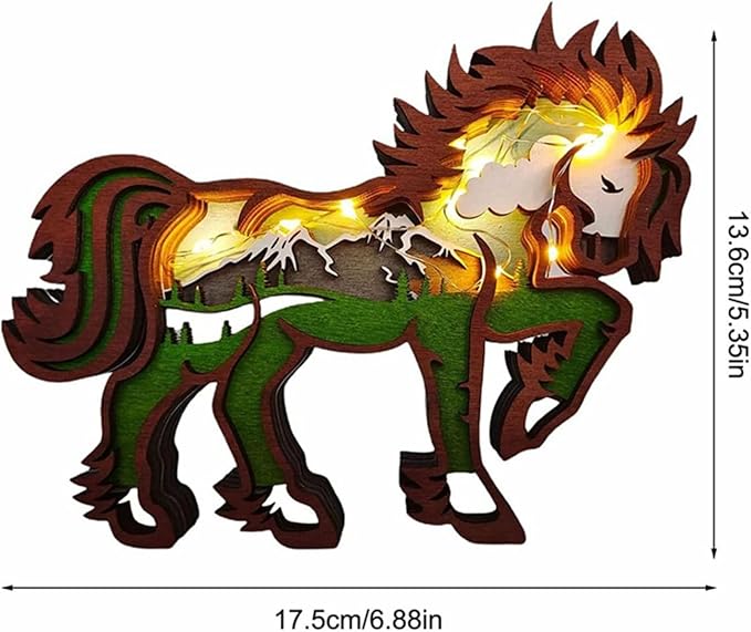 Drawelry 3D Wood Carving Animals Lamp Home Decorative, Cute Bear Family Elephant Presents Ideas Christmas Living Room Office Decor Warm LED Night Lights Gift for Friend Daughter Son Mom Dad (Horse) - Bloomnest