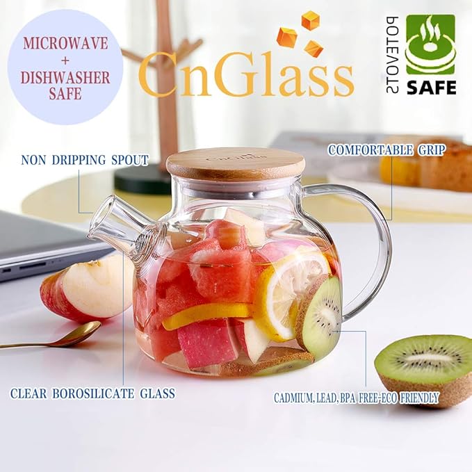 CnGlass Glass Teapot Stovetop Safe,20.3 oz Clear Tea pot with Removable Filter Spout,Loose Leaf and Blooming Tea Maker - Bloomnest