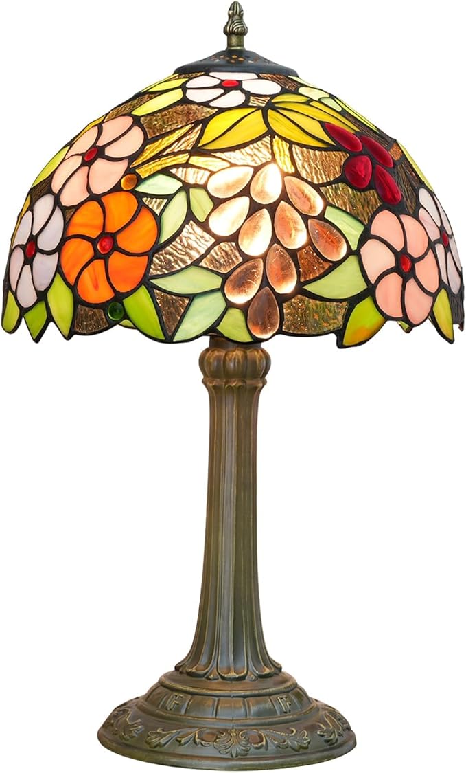 Tiffany Lamp Stained Glass lamp Bedside Table Lamps for Living Room Bedroom Dorm Kitchen Home Decor Festival Birthday Gift,12 inches Grape Flower - Bloomnest