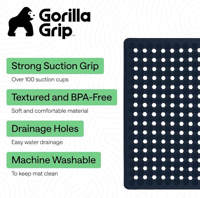 GORILLA GRIP Patented Square Shower Stall Mat, Small Bathtub Floor Mats for Stand Up Showers, Suction Cups and Drainage Holes, Machine Wash, Soft on Feet, Bathroom Accessories 21x21 Inch, Navy Opaque - Bloomnest