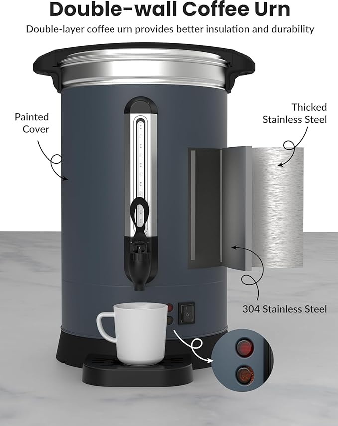Commercial 100-Cup Stainless Steel Coffee Urn ， 12L/3.2Gal Electric Coffee Maker with Double Wall Insulation ，Hot Beverage Dispenser for Events, Catering & Buffets - Bloomnest