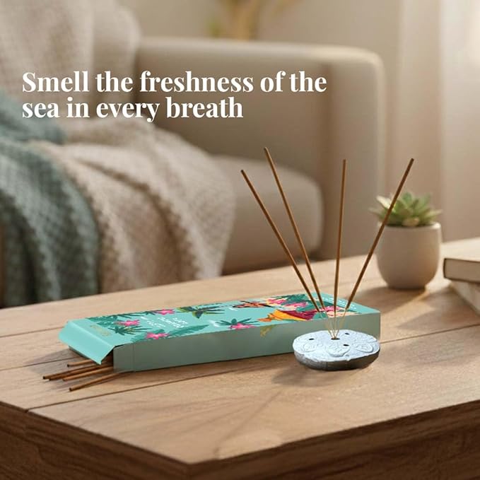 Folkulture Incense Sticks with Holder (100 Sticks)| Premium Summer Scents Incents Stick For Aromatherapy, Relaxation | No Charcoal,Organic,Non Toxic, 45 Mins Slow Burning Insence-Sticks|Hawai Inspired