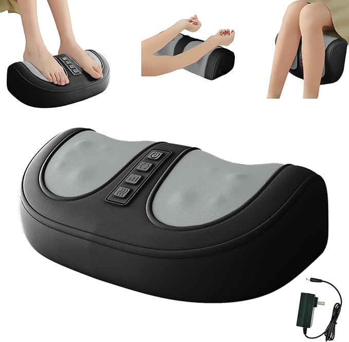 Foot Massager with Heat,with 3 Intensity Levels Shiatsu Kneading,Dual-Frequency Red Light 107.6°F Constant Temperature,Ideal for Feet Pain Relief at Home and Office (Black) - Bloomnest