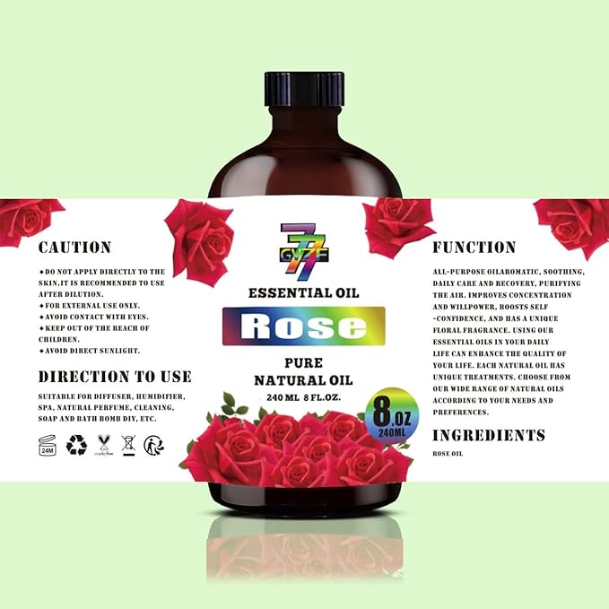 Rose Essential Oil (8 oz/240 ml) — Rose Oils for Aromatherapy, diffusers, humidifiers, Home fragrances, DIY Skin Care, Soap Making, DIY Candle, Yoga, and Meditation - Bloomnest