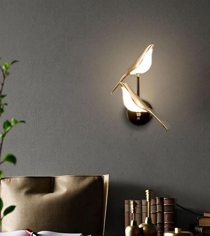 Adjustable Wall lamp in The Shape of a Bird, LED Wall Lamp, Golden Metal Wall lamp Fixture, rotatable Bedroom Bedside lamp, Living Room Wall-Mounted lamp(Color:Double Headed) - Bloomnest