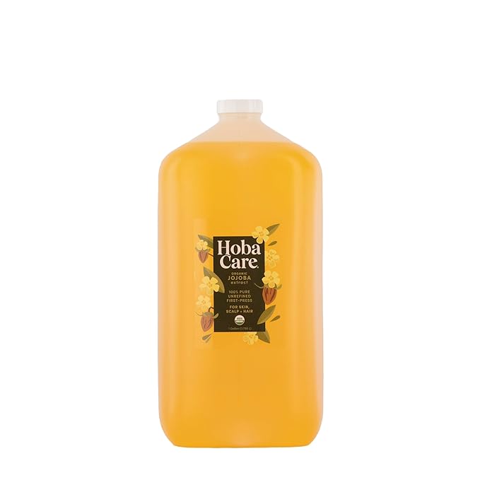 HobaCare Organic Jojoba Oil Bulk - Unrefined Carrier Oil for Soap Making, Hair, Face, Beard, Scalp, Massage, Skincare Spa - Natural, Pure, Hexane Free, Long Shelf Life (128 oz Gallon) - Bloomnest