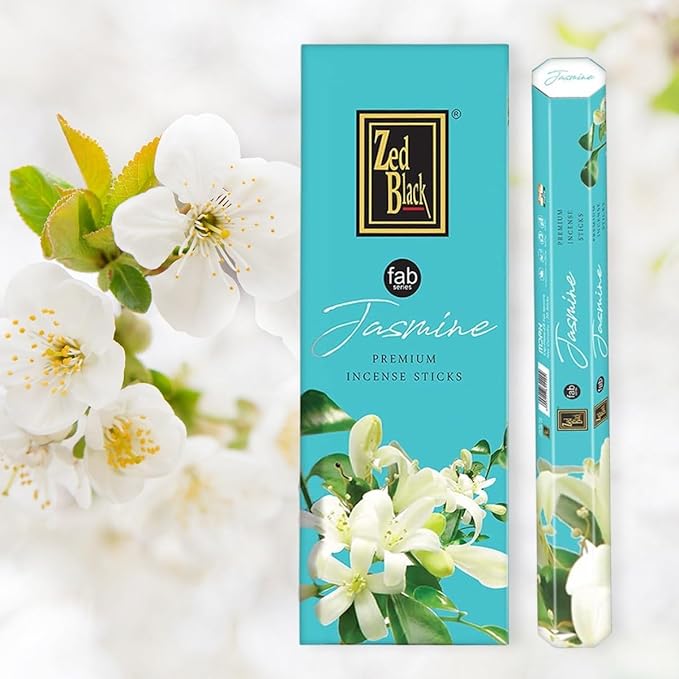 Zed Black Premium Jasmine Natural Incense Sticks – 20 Sticks per Box, 6 Boxes (Total 120 Sticks) – Soothing Floral Aroma for Home, Office & Meditation Spaces.