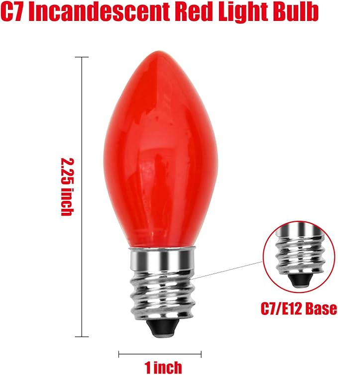 SUNSGNE C7 Red Christmas Replacement Night Light Bulbs, 5 Watt E12 Candelabra Base Bulbs - Great for Small Night Lights, Decorative Lights, Christmas Outdoor String Lights, Pack of 25 - Bloomnest