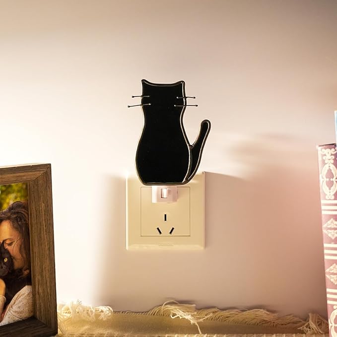 BOXCASA Black Cat Night Light,Stained Glass Cat Night Light with Bulb,Warm Yellow Plug in Nights Lights Suitable for Bedroom Livingroom Hallway Kitchen Stairs Kids Room - Bloomnest