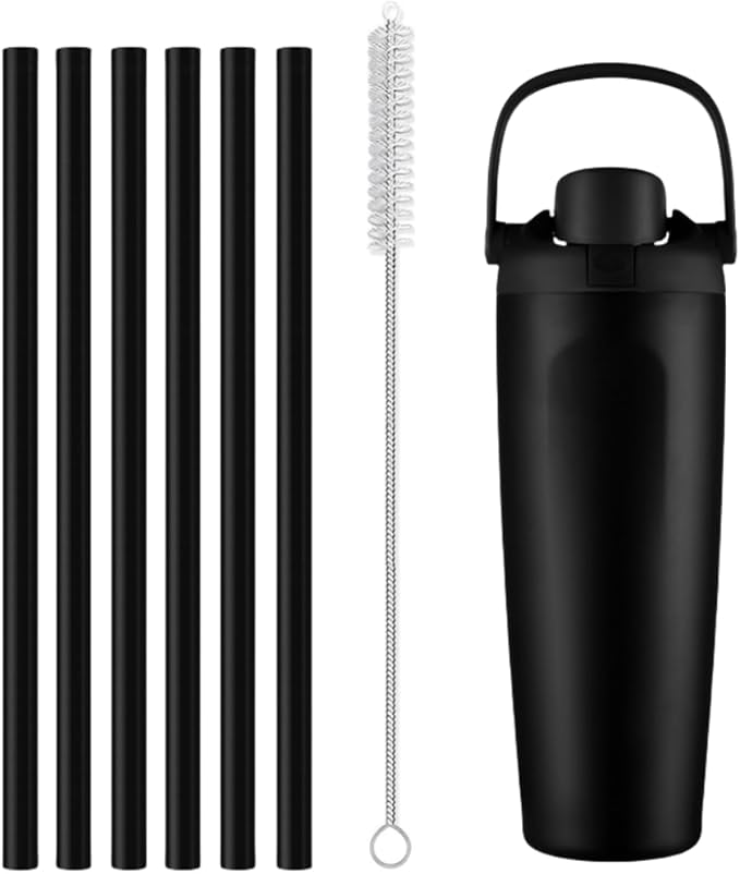 6Pcs Food Grade Straw Replacement Compatible With Owala FreeSip Sway 30oz Water Bottle, With 1 Straw Cleaner, Reusable Black Drinking Straws Fit for Owala Freesip Sway 30oz GL-Auking
