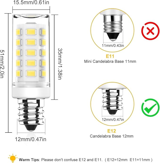 KLG E12 LED Bulb, Mini Candelabra Base, 4W (40W Equivalent), 5000K Daylight White Non-Dimmable, T3/T4 Small Bulb for Ceiling Fan, Chandelier, 6 Pack - Bloomnest