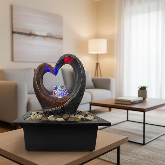 Spinning Orb Rock Cascading Tabletop Fountain, Zen Meditation Indoor Waterfall Feature with ON/Off Switch, Waterfall Fountain with LED Light for Home Office Bedroom - Bloomnest